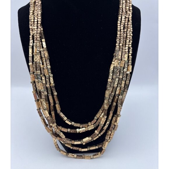 Chicos Multi-Strand Beaded Necklace Gold Tone Metallic Layered Statement - Picture 5 of 9